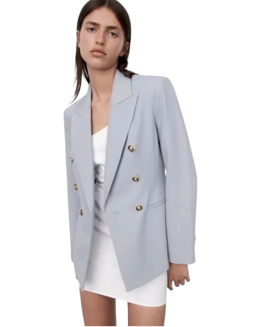 Zara Women's Light Blue Gray Double-Breasted Textured Blazer Size S